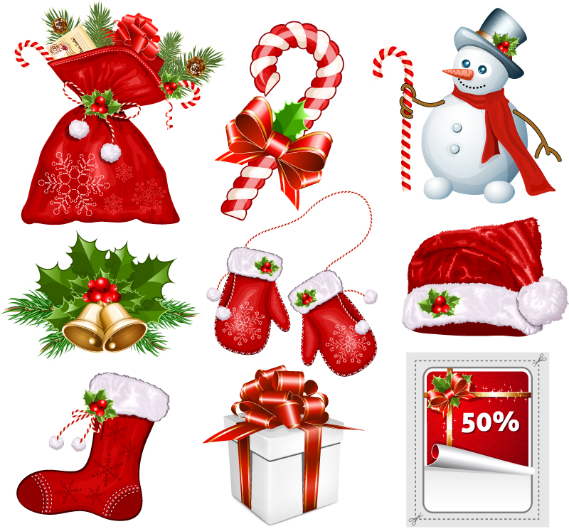 9 Red Christmas icon vector material
