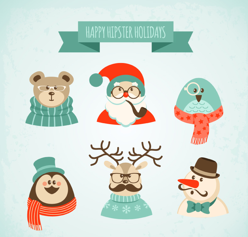 6 Christmas cartoon characters vector material
