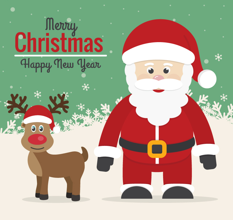 Santa Claus with reindeer Rudolph vector material
