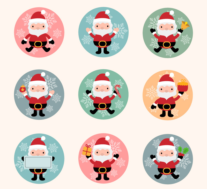 9 circular icon vector material Cartoon Santa Claus
