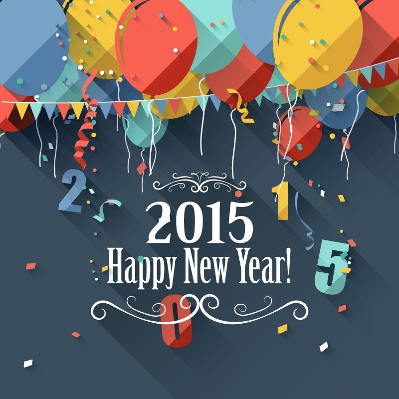 2015 New Year's greeting card colored balloons vector material
