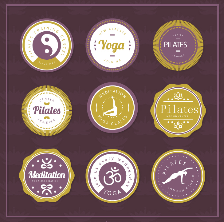 9 circular yoga element tag vector material
