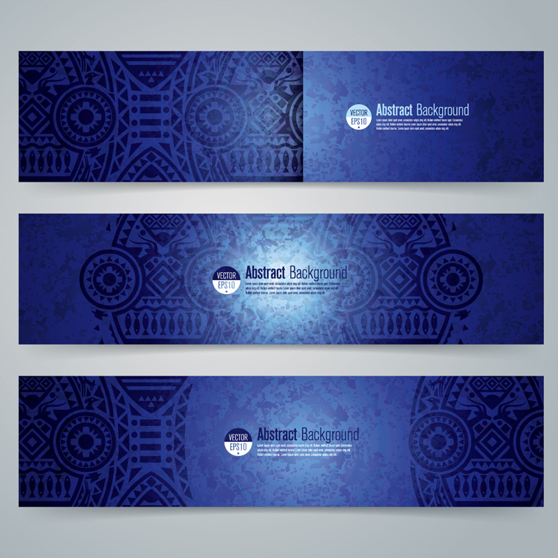 3 blue banner of national wind pattern vector material
