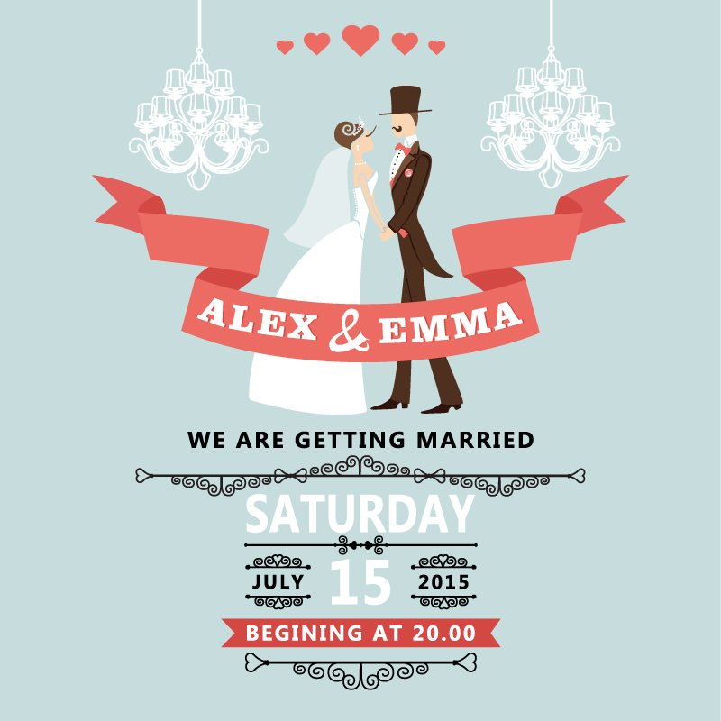Romantic wedding poster design vector material
