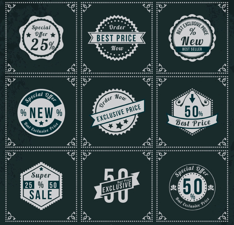 9 Retro discount tag vector material
