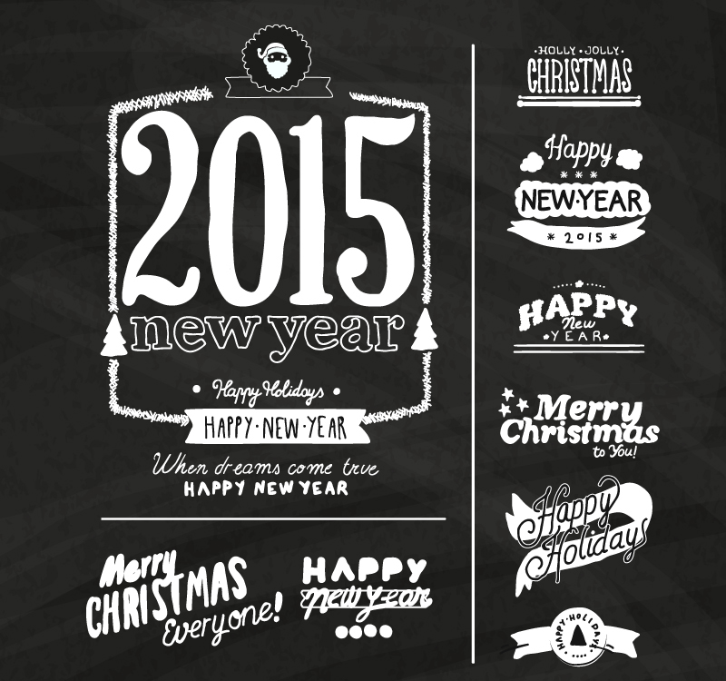 9 Christmas and New Year WordArt vector material
