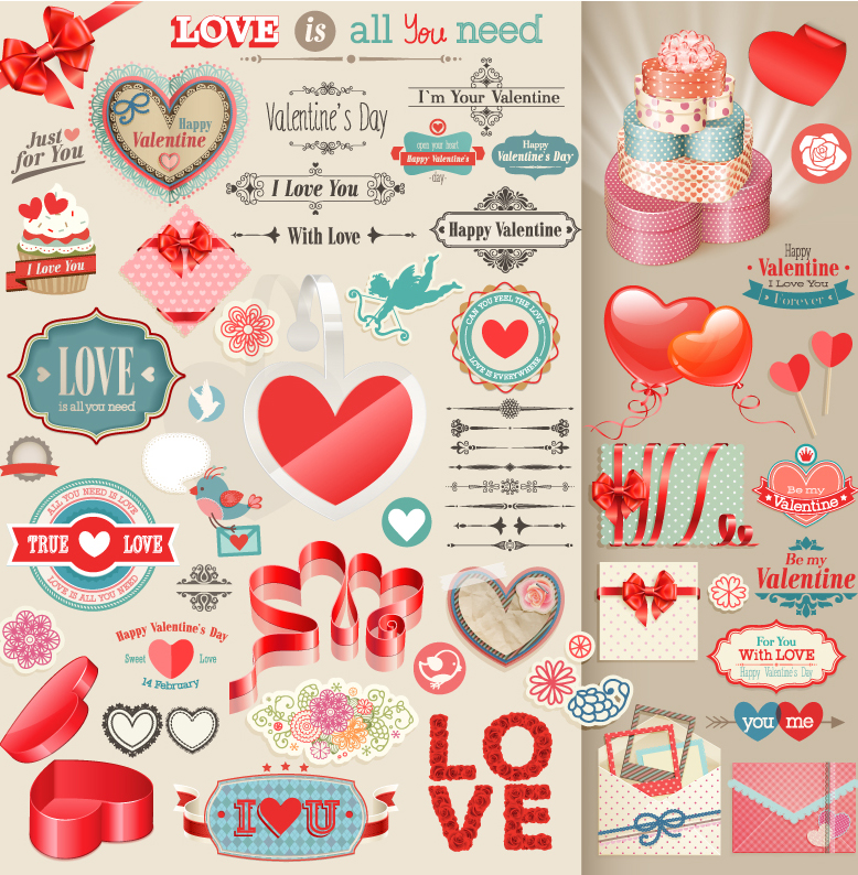Exquisite Valentine label collection vector material
