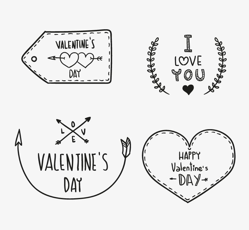 4 hand-painted Valentine WordArt vector material
