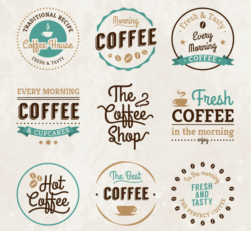 9 vintage coffee label vector material
