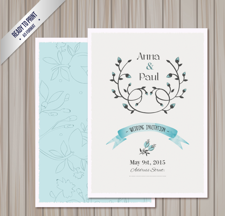 Elegant wedding invitation design pattern vector material

