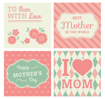 4 pink Mother's Day greeting cards vector material

