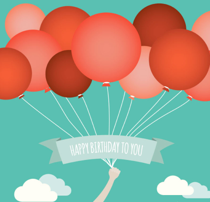 Red balloon beam birthday card Vector
