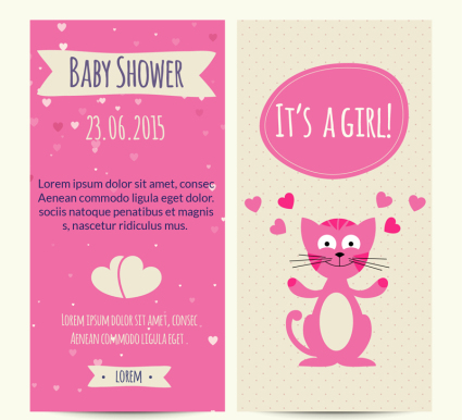 Pink Party Invitation Card Ying infants vector material
