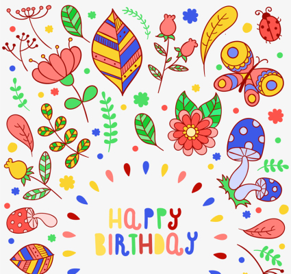 Floral colorful birthday cards vector material
