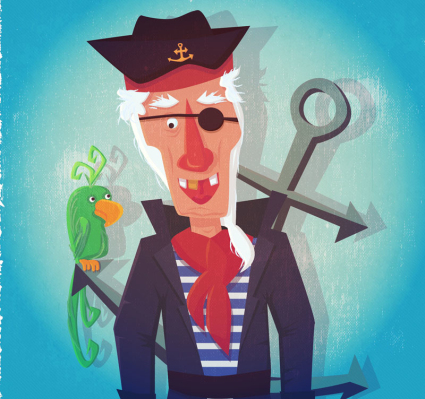 Cartoon one-eyed captain and parrot vector material