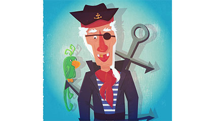 Cartoon one-eyed captain and parrot vector material