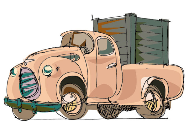 Hand-painted cartoon car 02 - vector material