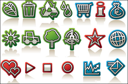 Leaves, green flag drops, the sun, windmill, icons vector